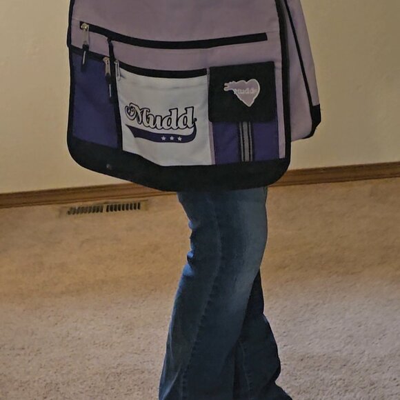 Mudd Vintage Canvas Crossbody Messenger School Book Bag Purple Y2K 2000s - Picture 12 of 12